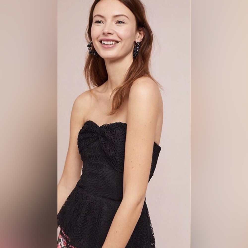 Anthropologie Porridge Elegant Black Lace Strapless Top